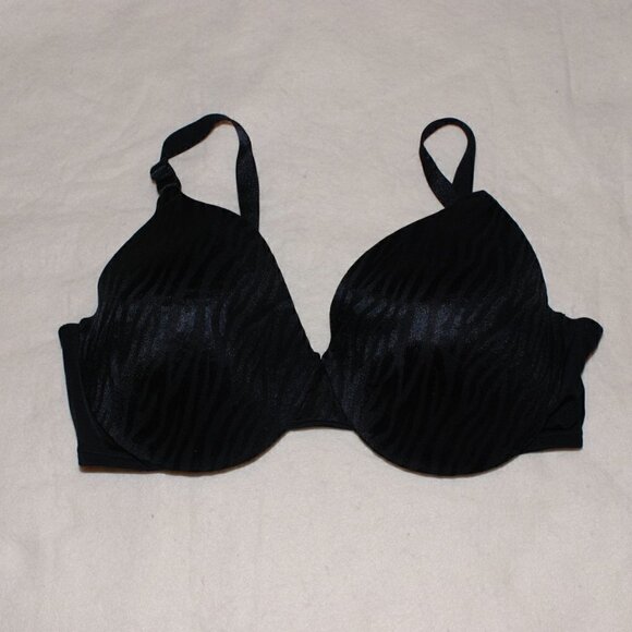 Warner's 40C Zebra Print Padded Bra Triple Hook Latch Back Shiny Black EUC - Picture 2 of 5